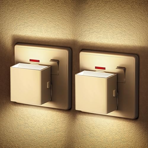 Emeritpro Night Light Plug in Wall, 2 Pack LED Plug in Night Light with Dusk to Dawn Sensor, 3000K Warm White Adjustable Brightness 1W Nightlight for Bedroom, Stairs, Hallways, Kitchens