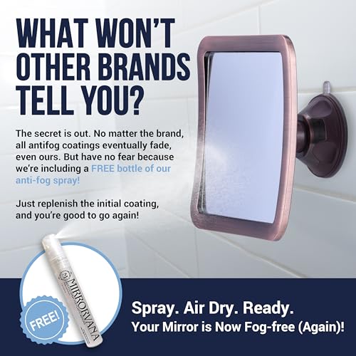 Image of MIRRORVANA Fogless Shower Mirror for Shaving with Improved Suction and 360 Swivel - Unbreakable Fog Free Mirror for Men and Women - 6.3 inch x 6.3 inch (Bronze)