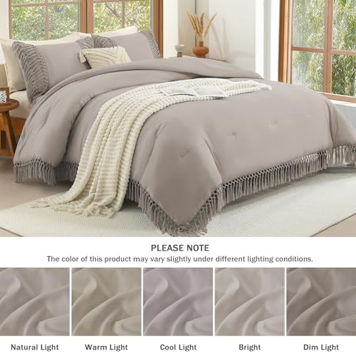 Image of Andency Comforter Full Size Set Heather Grey, Boho Lightweight Vintage Soft Bedding Comforter Sets, 3 Pieces Bed Set (79x90In Comforter & 2 Pillowcases)