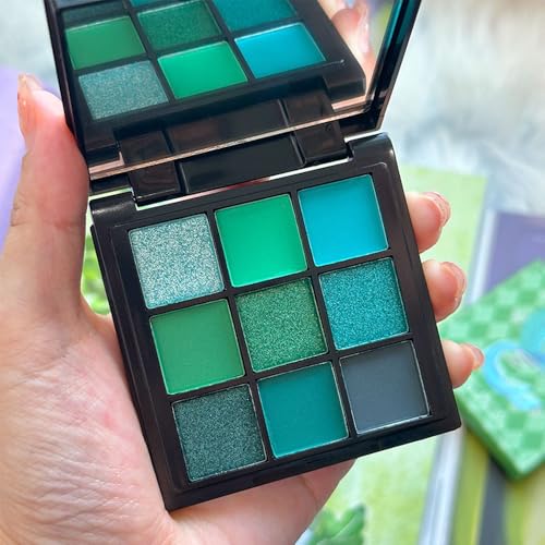 Image of WanTuoluo 9 Colors Green Smoky Matte Shimmer Eyeshadow Palette with Mirror for Eye Makeup,High Pigmented Eye Shadow Primers Powder Palet de sombras de ojos