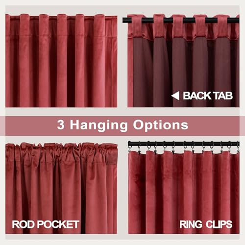 Image of Dark Red Velvet Curtains 96 Inches Long 2 Panels for Living Room Darkening Thermal Soundproof Thick Heavy Solid Textured Drapes for Master Bedroom Patio Door Doorway Room Dividers Decoration Burgundy