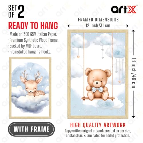 Image of ArtX Wall Paintings For Kids Room, Wall Frame, Decoration Items, 12x18 inch (A3+) Size, Multicolor, Synthetic Wood, Set Of 2