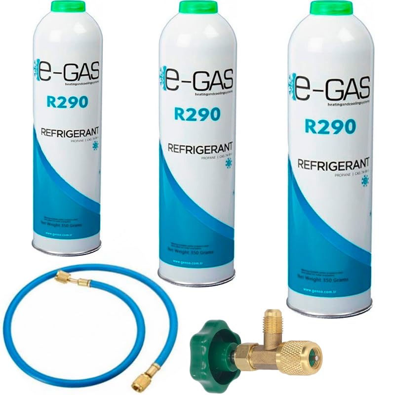 REPORSHOP- 3 Bottles of Ecological Refrigerant Gas R290 + Hose + Valve 350Gr Propane Freeze Organic