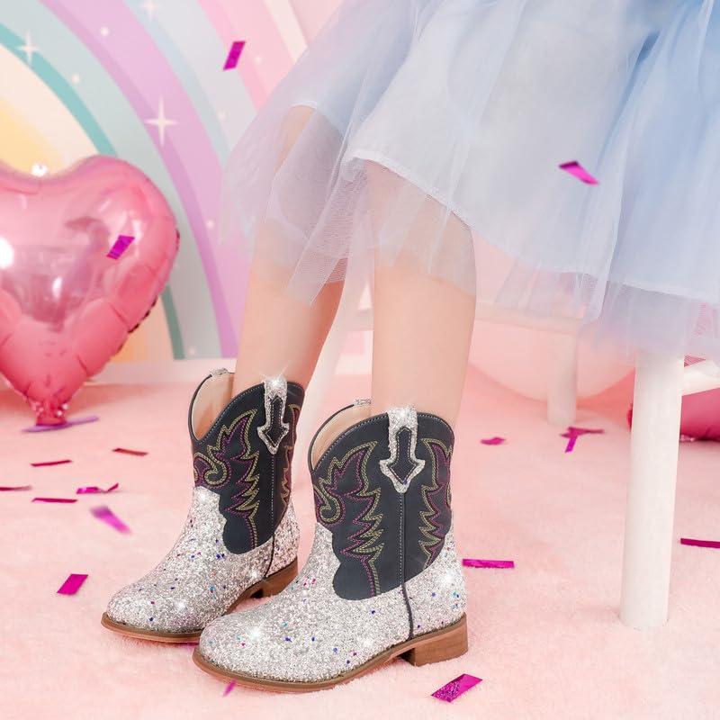 Image of Motasha Toddler Girls Cowgirl Boots Glitter Toddler Cowboy Boot Ankle Girls Boots Little Kids Horse Riding Shoes Party Birthday