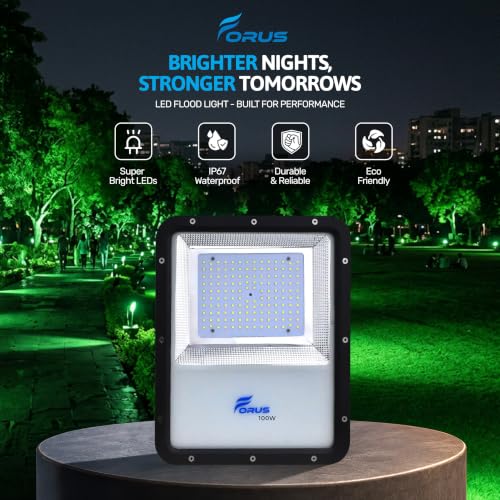 Image of Forus 100W Green Color Flood Light Outdoor LED Waterproof Decorative Focus Lamp for Home Garden Events Security Terrace Landscape Pathway Building Festival Stage Party Celebration Lighting - 1 Pc