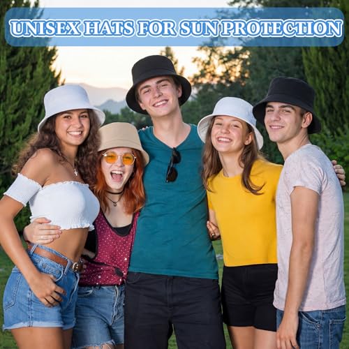 Image of 36 /24 /12 Pcs Bucket Hats for Men Women Bulk Cotton Fishing Cap UV Protection Beach Foldable Solid Color Sun Cap