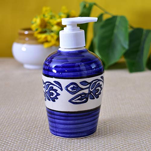 Image of Ceramic Liquid Soap Dispenser, 300 ml, Blue Vine | Refillable Pump Bottle for Hand Wash, Lotion, Shampoo & Kitchen Use, 1 Piece