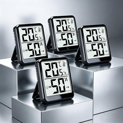 4-Pack Room Thermometer Indoor Hygrometer, Small Digital Temperature and Humidity Monitor Sensor, Temperature Humidity Gauge Meter for Home Baby Room, Plants, Pets - AAA Battery Included