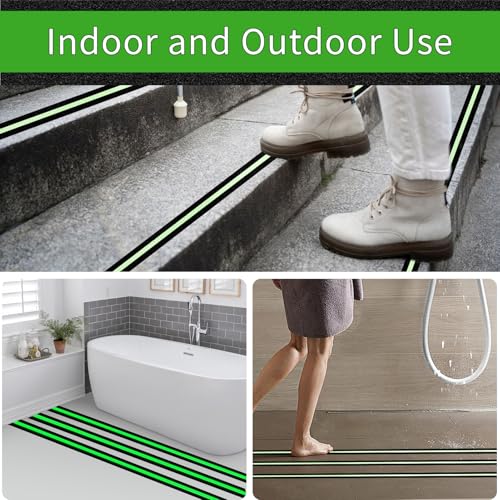 Image of Glow in Dark Anti Slip Tape, 2 inch x35FT Heavy Duty Waterproof Safety Grip Tape for Stairs, Pool, Bathroom - Black & Glow Stripe Indoor /Outdoor Multi-Purpose Traction Tape