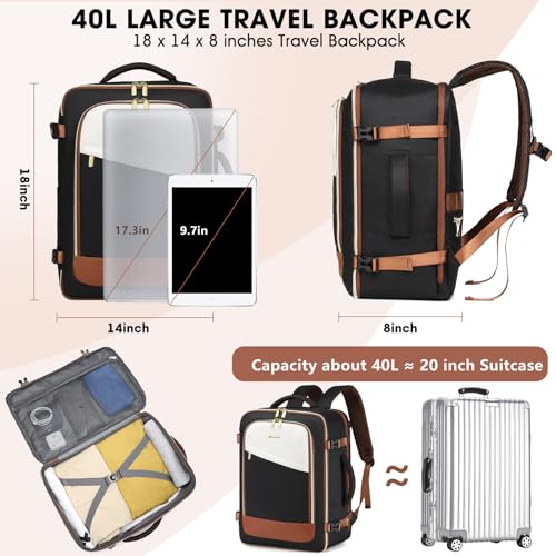 Large Travel Backpack For Women: 40L Carry On Backpack Fit for 17 Inch Laptop TSA Flight Approved Personal Item Bag Weekender Daypack for Traveling Business Waterproof Luggage Backpack for Airplane4