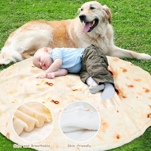 Image of Tortilla Blanket for Adult, 71 Inches Tortilla Blanket Adult Size, Throw Funny Blankets, Giant Round Food Throw Blanket for Bed, Couch
