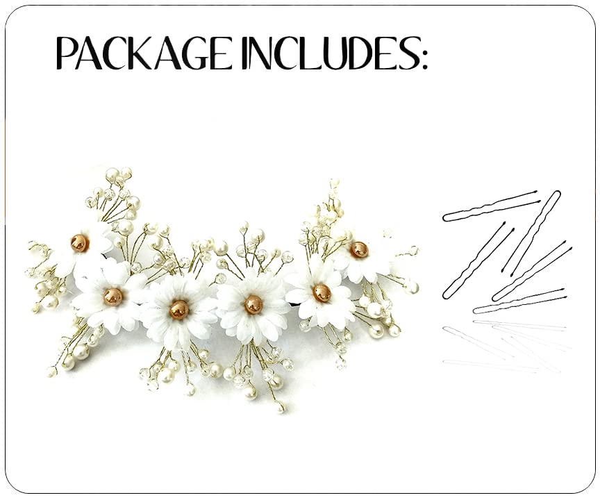 Hair Flare Artificial Round Shape Flowers with White Pearls Bridal Hair Pin, Hair Accessories for Women- 2439, White, Pack of 1 3