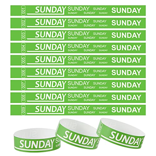 Henoyso 600 Pcs Sunday Paper Wristbands Event Paper Bracelets Numbered Waterproof Party Day of the Week for Adult Party(Green)