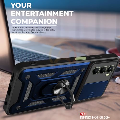 Image of Armor Bumper Back Cover Case for Infinix Hot 60 5G | Rotating Camera Cover, Ring Holder & Kickstand | Heavy Duty & 360 Degree Protection Infinix Hot 60 5G Back Cover (Blue)