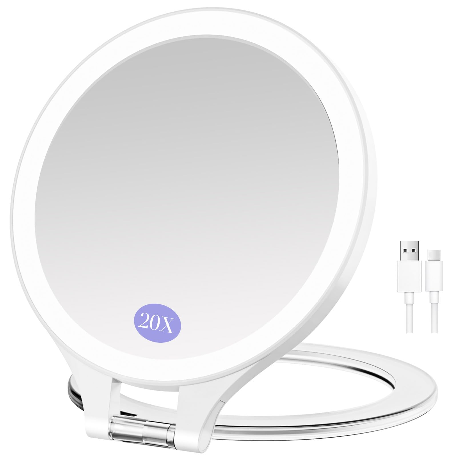FUNTOUCH Rechargeable Makeup Mirror with Lighting, 1X/20X Magnification, 3 Colour Lighting, Dimmable Touch Screen