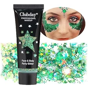 Gl-Turelifes Face Body Glitter Gel Sequins for Eyes, Lips,Hair, Nail, Face and Body – Mermaid Flakes Chunky Glitter Festival Accessory 30ml (#01 Green)