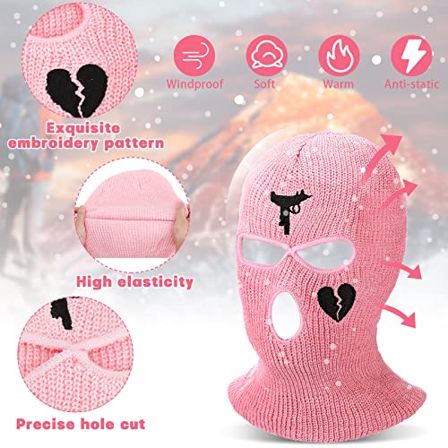 3 Hole Ski Mask Knitted Full Mask Windproof Balaclava Mask Winter Full Face Cover Cycling Mask Neck Warmer For Men Women (Pink) #TOP3