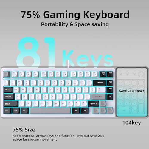 Image of Snpurdiri Wired Keyboard and Mouse Combo,81 Keys Compact Mechanical Keyboard,Retro Round Keycaps Ice Blue Backlit Gaming Keyboard for Laptop,Easy to Carry on Business Trip (Black Grey White)
