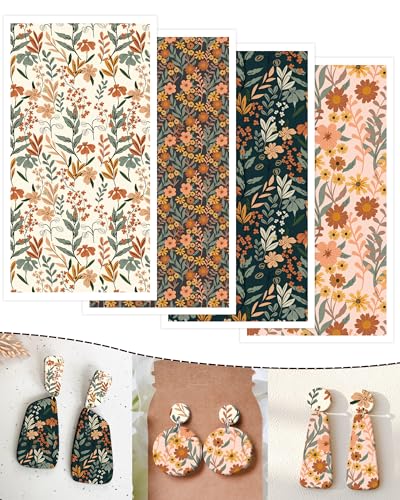 Puocaon Transfer Paper for Polymer Clay, 4 Design 20 Pcs Retro Flower Clay Transfer Paper for Polymer Clay Earrings, Vintage Flower Daisy Transfer Paper Clay Jewelry Making Oil Painting Jewelry