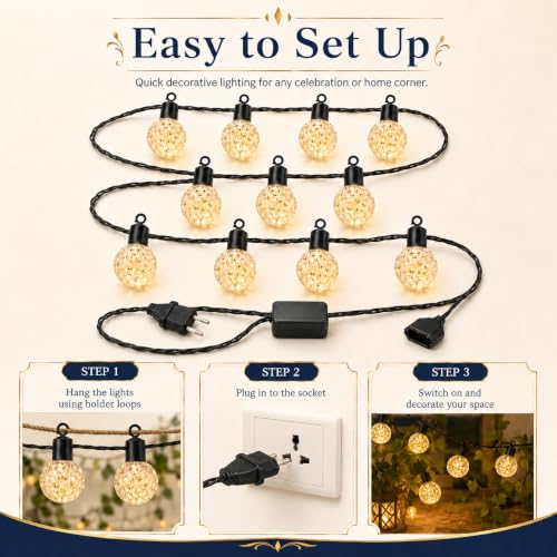 Image of One94Store 3 Meter 12 LED Warm White String Lights with Holder & Female Plug, Corded Electric Fairy Lights for Home Decoration, Diwali Lights, Bedroom, Balcony, Festival, Wedding & Party Decor