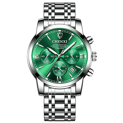 CXJC Blau, Grün, Schwarzweiß-Vier Farben sind for Männer Sportuhren, Multifunktionswasserdichtes Luminous Mechanische Uhren, Edelstahl-Uhren (Color : Grün) Cover