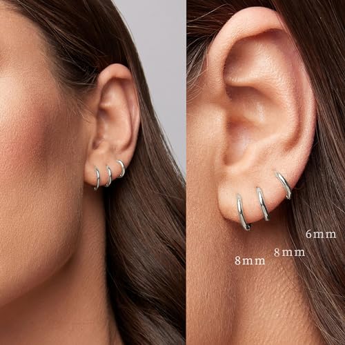 Small Hoop Earrings for Women Men Girls 14k Real Gold Plated Thin Gold Huggie Hoops Set for Cartilage Helix Hypoallergenic Surgical Stainless Steel 6/8/10/12mm4