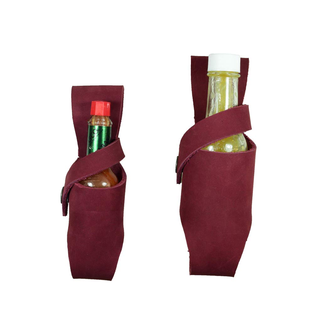 Hide & Drink, Thick Durable Leather Hot Sauce Holster 2-Pack 5oz & 2oz Bottle Belt Sheath, Perfect f