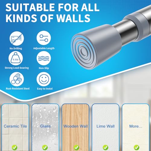 Image of AIZESI 2 Pack Tension Rods for Windows 26.5 to 36 inch, Adjustable Pressure Spring Curtain Rods No Drilling, Curtain Rods for Doorway Closet Door, Silver
