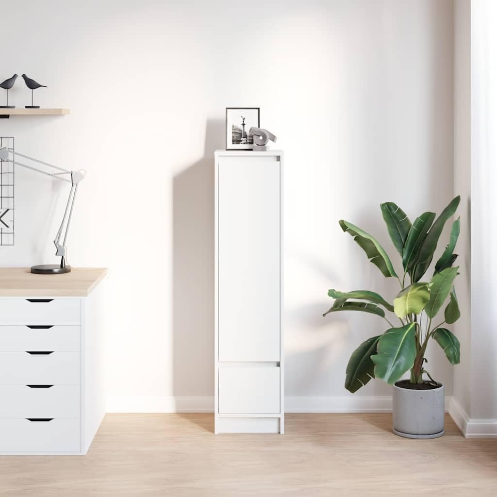 Aparador alto blanco de madera con espacio de almacenamiento práctico como armario auxiliar decorativo para el hogar