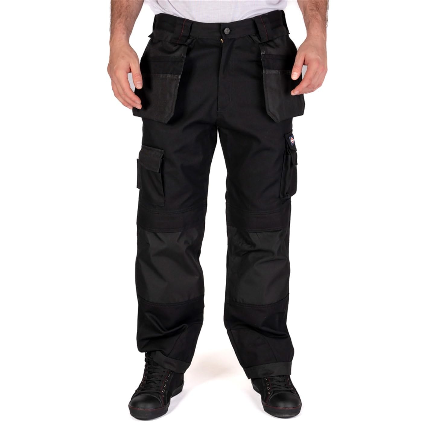 Lee Cooper Mens Premium Multi & Holster Pocket Kneepad Work Safety Pants Cargo Trousers, Black/Black, 36W/33L