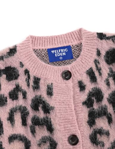 Image of Aelfric Eden Leopard Print Cardigan Sweaters for Women Oversized Cheetah Y2k Crewneck Button Down Long Sleeve Cardigans