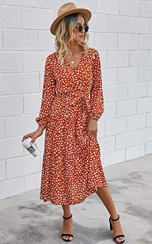 Theenkoln vestido midi feminino com estampa floral boêmio estampa de leopardo bolinhas liso gola V m