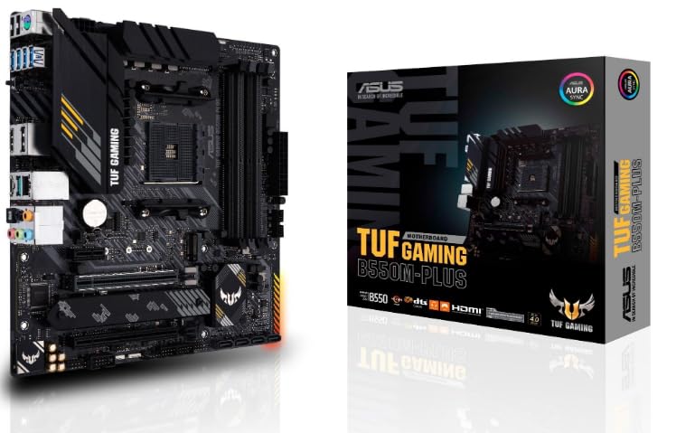 Placa-Mãe ASUS TUF Gaming B550M-PLUS AM4 mATX — Suporte Ryzen, PCIe 4.0, M.2 NVMe, DDR4, HDMI/DP, LAN Gigabit, Durabilidade Militar para PC Gamer glide