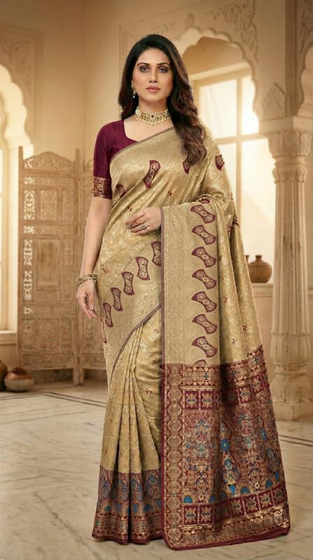 Image of C J Enterprise Women's Pure Soft Silk Saree With Blouse Piece For Wedding (Damru-Patola)