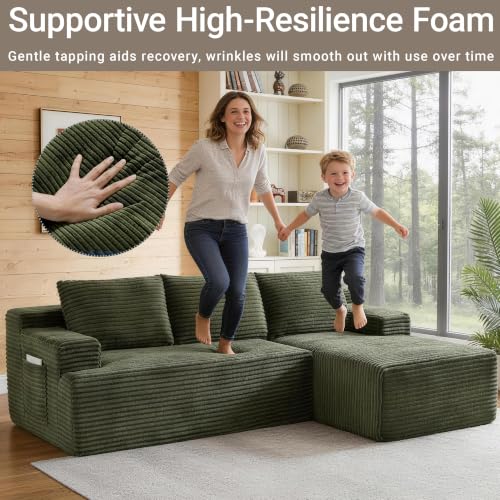 Image of Boneless Couch, Modular Sectional Couches for Living Room, U-Shaped Cloud Couch Sofa with Deep Seat, Fluffy Corduroy Upholstered Corner Sofa