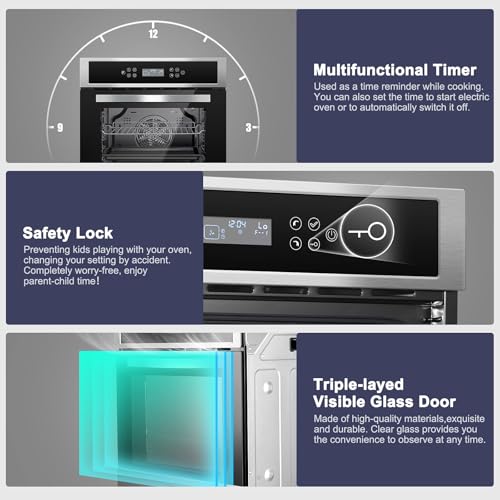 AMZCHEF Single Wall Oven,70L Electric Convection Oven,Timer,Safety Lock