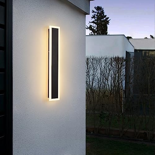 YAOWSZM 12W Modern Outdoor Lights 23.6inch LED Wall Sconce IP65 Waterproof Exterior Light Fixture White Acrylic Outdoor Lighting for Porch Garden Patio Garage