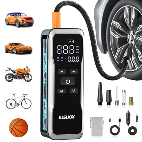 JUSUOX Tire Inflator Portable Air Compressor, Dual Power (Cordless & 12V DC) Air Pump for Car Tires,...