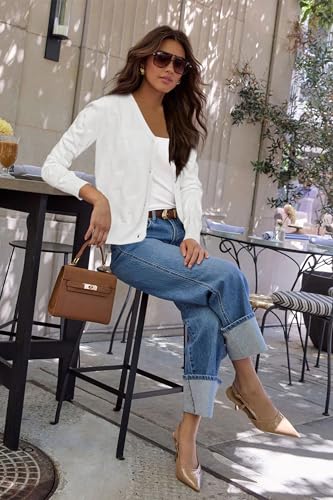 Arach&Cloz Womens Fashion Cardigan Sweaters for Women Long Sleeve Early Fall Lightweight Shrug Knit Sweater Tops Trendy Clothing Jacket Cozy Clouds White