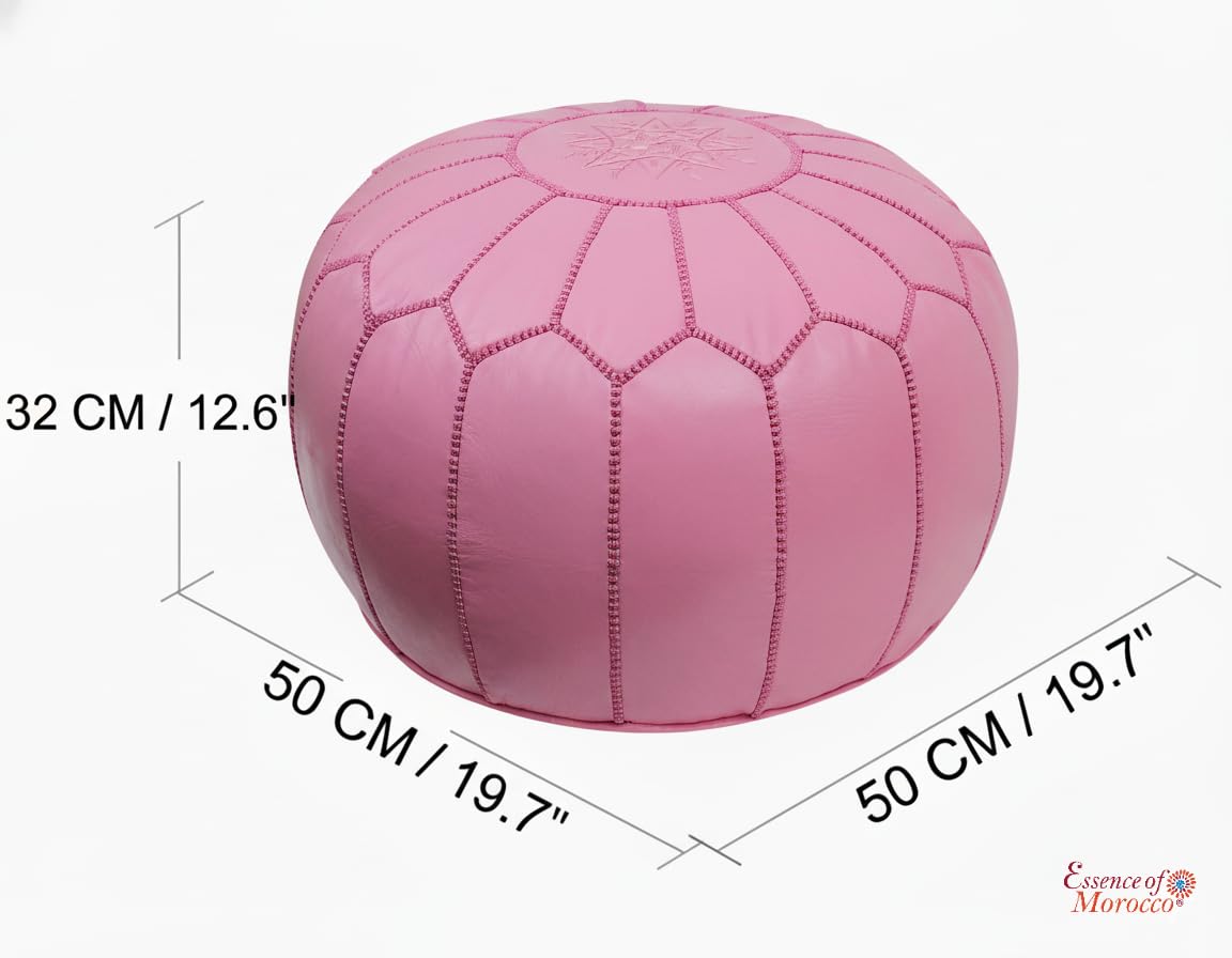 Fodera Per Pouf Marocchino In Vera Pelle Borgogna Con Ricamo, Fatto A Mano 50x32cm