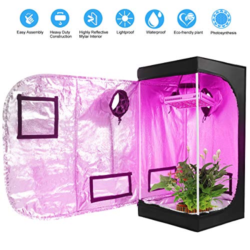 Hydroponic Grow Tent Mylar Reflective Growing Tent 24"x24"x48" with Observation Window and Removable