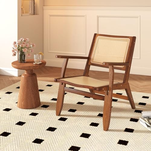 GIANTEX Fauteuil Salon, Chaise Rotin en Bambou, Dossier Incliné, Accoudoir Confortable, Patins Antidérapant, Charge 150 kg, Fauteuil de Lecture pour Chambre, Salon,...