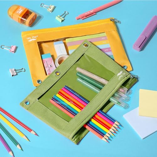 Image of Mr. Pen- Pencil Pouch for 3 Ring Binder, 2 Pack, 10 inchx6.75 inch, Smooth Zipper | Clear Window, Large Capacity Pencil Case with 3 Reinforced Grommets for School, Office, Supplies Storage | Clear Window, Large Capacity Pencil Case with 3 Reinforced Grommets for School, Office, Supplies Storage
