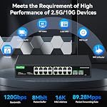 18-Port 2.5GB Switch Unmanaged, Ethernet Switch 2.5 Gigabit, 16 x 2.5G Base-T Ports, 2 x 10G SFP+, Multi-Gigabit 10/100/1000/2500Mbps, Network Switch for Home Office, Plug&Play - Image 4