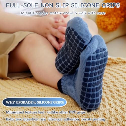 Toddler Non Slip Grip Ankle Socks with Grippers Cute Seamless for Baby Boys Girls Infants Kids 6 Pairs2