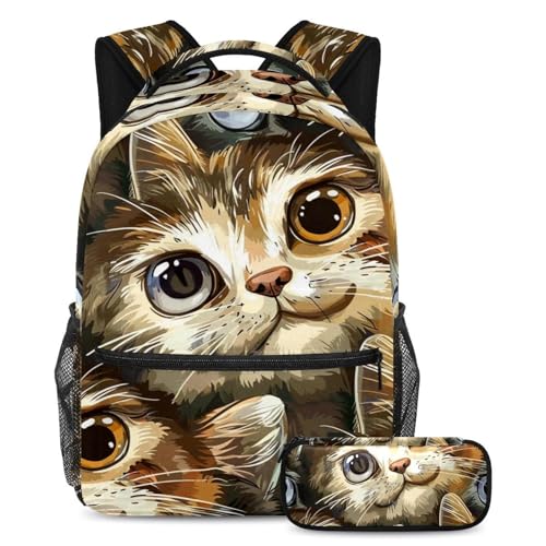 Sac à dos chat de dessin animé aux grands yeux pour l'école et sorties