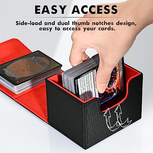 Image of ZLCA Card Deck Box for Trading Cards, MTG Commander Deck Box Holds 120+ Single Sleeved Cards, Leather Magnetic Card Storage Box Fits for Magic the Gathering TCG CCG (Black& Red)