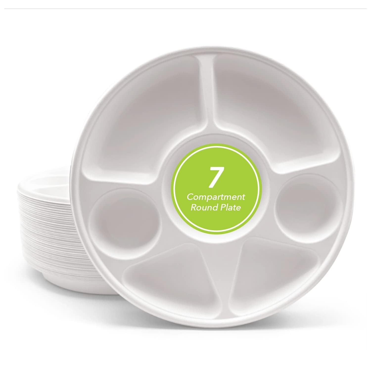 Wrap n Pac 7 Compartment Bagasse Disposable Plates Pack of 50, 100% Natural & Recyclable, Ideal for Birthday, Anniversary, BBQs, Picnics, Suitable for Hot & Cold Food, Microwave & Oven Safe