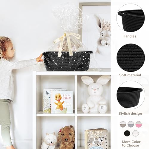 Image of CHICVITA Black Empty Gift Basket, Small Woven Baskets for Organizing, Rope Baskets for Storage, Decorative Basket for Dogs, Cats, Cute Organizer for Shelves, 12 inchx 8 inchx 5 inch (Pack of 2)