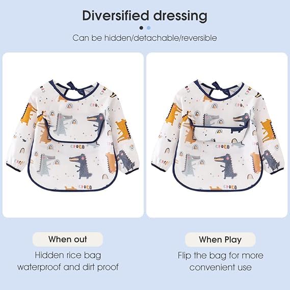 Image of Waterproof Baby Bibs For Feeding Soft Cotton Toddler Adjustable Apron Bibs For 6 To 24 Months With Cute Cartoon Pocket Design. [Baby Boy And Girl]